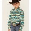 Rank 45 Girls' Teal & Yellow Southwestern Print Long Sleeve Snap Western Shirt  -Rank 45 shop 2000358147 442 P1