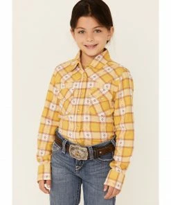 Rank 45 Girls' Yellow Southwestern Plaid Long Sleeve Snap Western Shirt  -Rank 45 shop 2000358150 700 P1 1