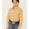 Rank 45 Girls' Yellow Southwestern Plaid Long Sleeve Snap Western Shirt 