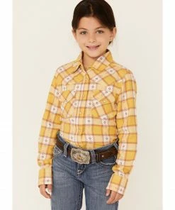 Rank 45 Girls' Yellow Southwestern Plaid Long Sleeve Snap Western Shirt 