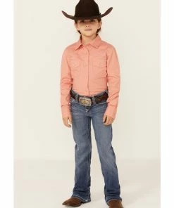 Rank 45 Girls' Solid Coral Rhinestone Yoke Long Sleeve Western Riding Shirt  -Rank 45 shop 2000358151 850 P4