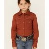Rank 45 Girls' Solid Rust Rhinestone Yoke Long Sleeve Western Riding Shirt  Rust Copper -Rank 45 shop 2000358152 220 P1