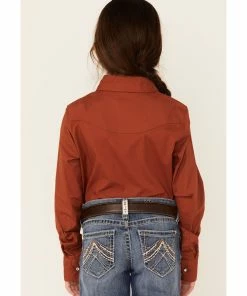 Rank 45 Girls' Solid Rust Rhinestone Yoke Long Sleeve Western Riding Shirt  Rust Copper -Rank 45 shop 2000358152 220 P3