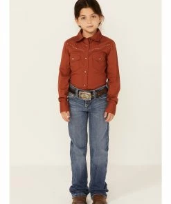 Rank 45 Girls' Solid Rust Rhinestone Yoke Long Sleeve Western Riding Shirt  Rust Copper -Rank 45 shop 2000358152 220 P4