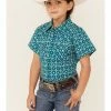 Rank 45 Girls' Floral Horse Print Short Sleeve Snap Rodeo Shirt  Teal