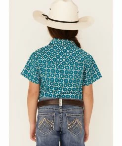 Rank 45 Girls' Floral Horse Print Short Sleeve Snap Rodeo Shirt  Teal -Rank 45 shop 2000358155 442 P3