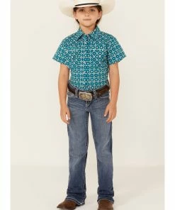 Rank 45 Girls' Floral Horse Print Short Sleeve Snap Rodeo Shirt  Teal -Rank 45 shop 2000358155 442 P4