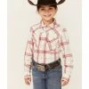 Rank 45 Girls' Pink Plaid Long Sleeve Snap Western Shirt  White