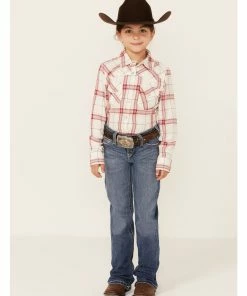 Rank 45 Girls' Pink Plaid Long Sleeve Snap Western Shirt  White -Rank 45 shop 2000358159 100 P4