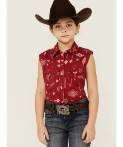 Rank 45 Girls' Southwestern Print Sleeveless Shirt Red