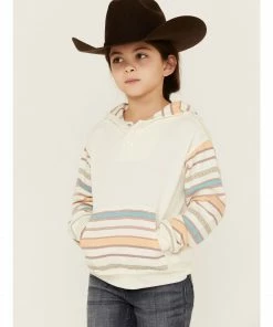 Rank 45 Girls' Multicolored Stripe Sleeve Pullover Hooded Sweate Ivory