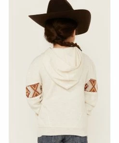 Rank 45 Girls' Embroidered Southwestern Long Sleeve Logo Pullover Hooded Sweatshirt Oatmeal -Rank 45 shop 2000358166 104 P4