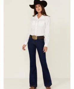 Rank 45 Women's Mid Rise Flare Super Dark Wash Mid Rise Signature Back Pocket 