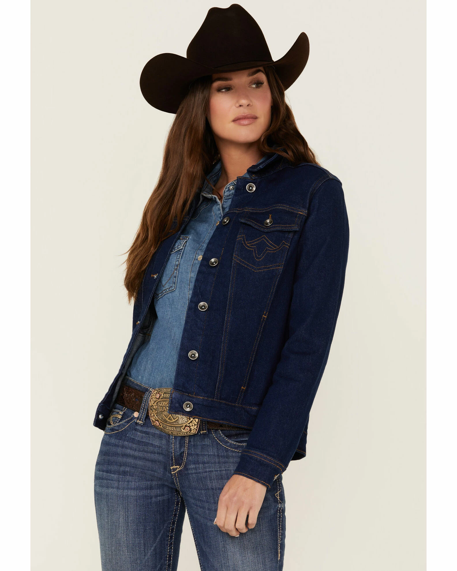 Rank 45 Women's Signature Denim Pocket Stitch Rancher Jacket Medium Wash 4 Rank 45 Women's Signature Denim Pocket Stitch Rancher Jacket Medium Wash - Image 2