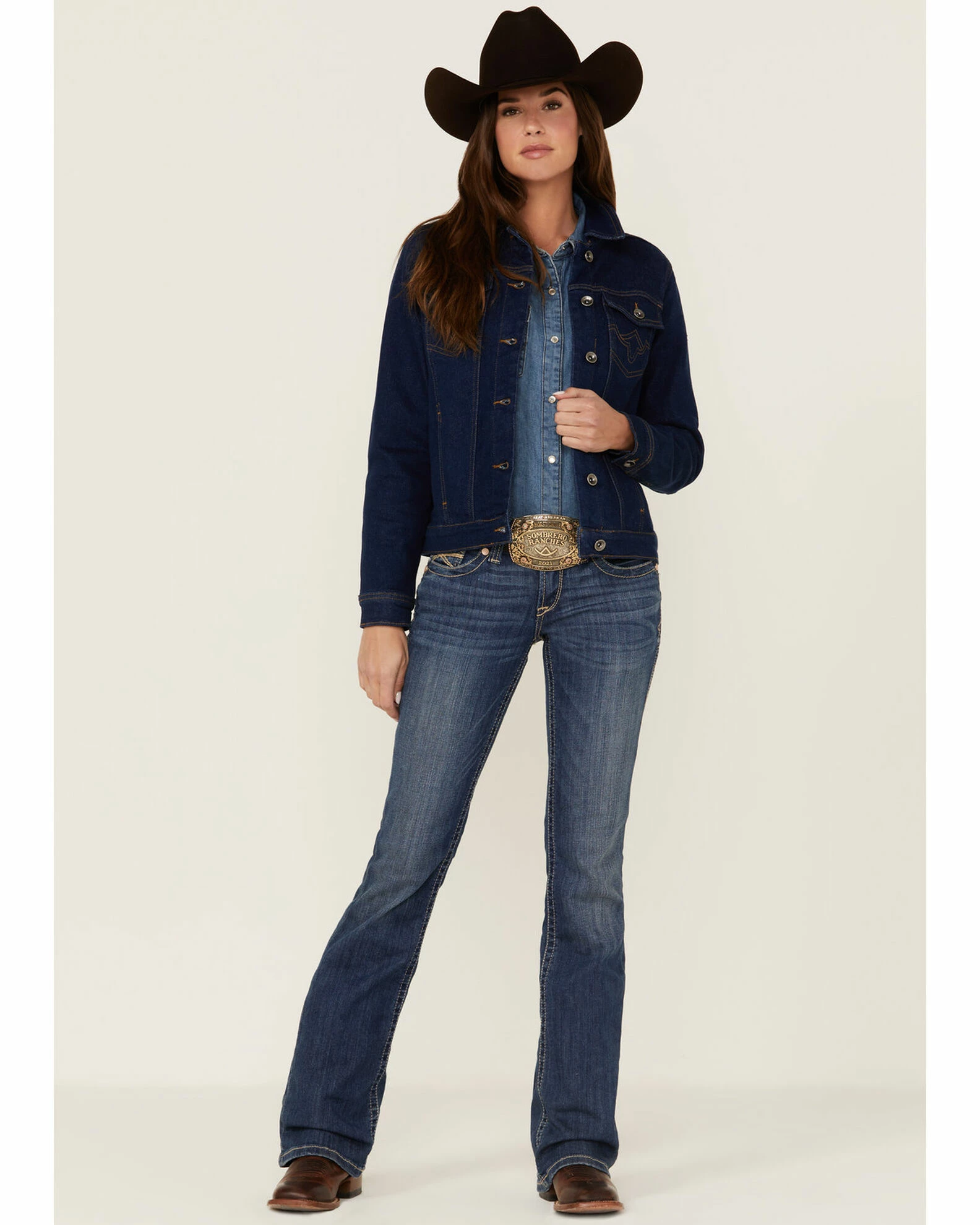 Rank 45 Women's Signature Denim Pocket Stitch Rancher Jacket Medium Wash 7 Rank 45 Women's Signature Denim Pocket Stitch Rancher Jacket Medium Wash - Image 5