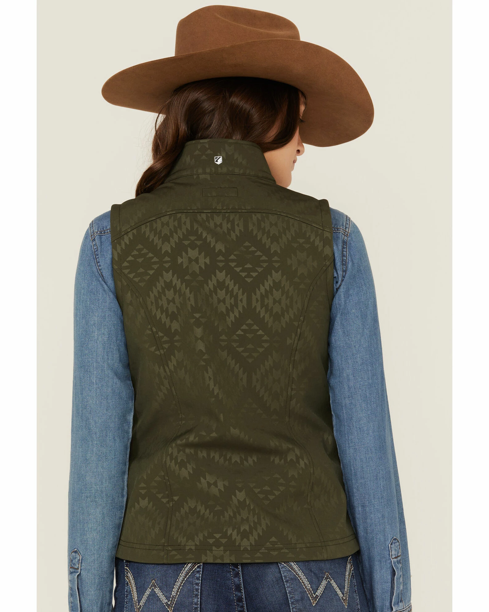 Rank 45 Women's Southwestern Print Softshell Riding Vest Olive 6 Rank 45 Women's Southwestern Print Softshell Riding Vest Olive - Image 4