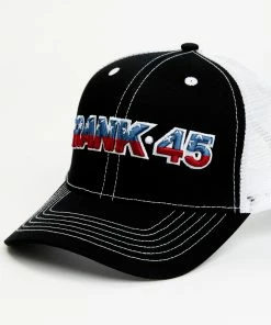 Rank 45 Men's Black Embroidered Flag Logo Mesh-Back Ball Cap 