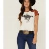 Rank 45 Women's Horse Rider Graphic Raglan Western Yoke Tee Ivory -Rank 45 shop 2000358390 103 P1