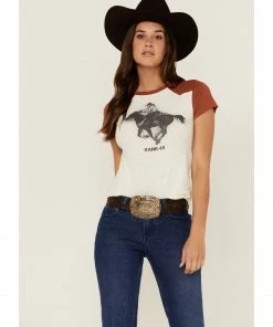 Rank 45 Women's Horse Rider Graphic Raglan Western Yoke Tee Ivory