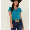 Rank 45 Women's Teal Southwestern Burnout Henley Tee