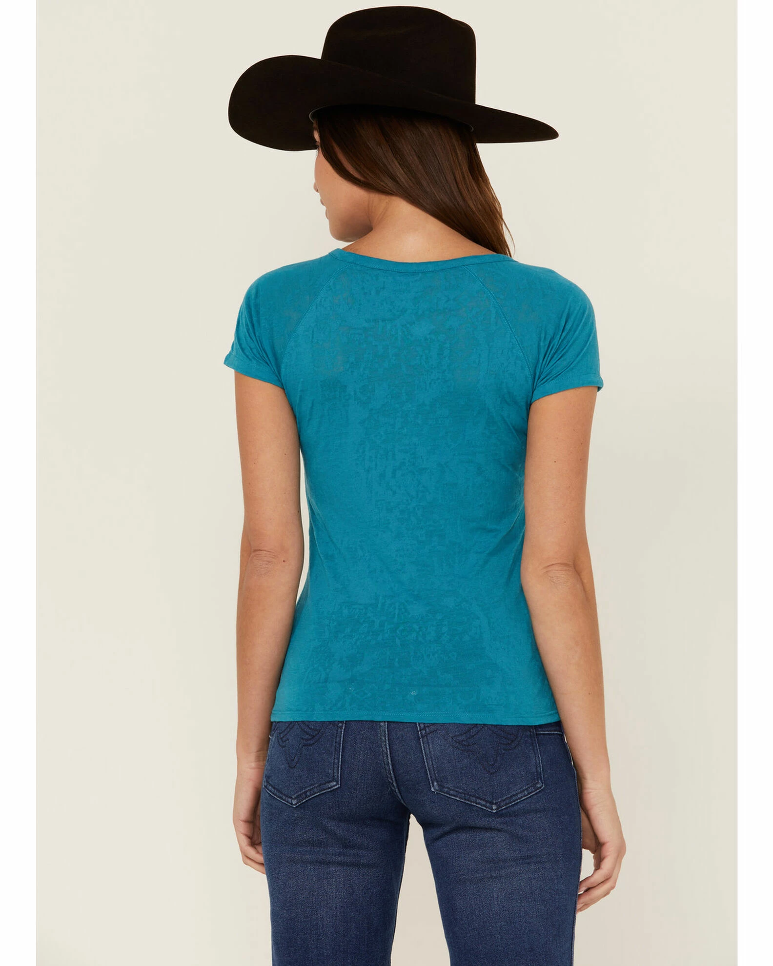 Rank 45 Women's Teal Southwestern Burnout Henley Tee 5 Rank 45 Women's Teal Southwestern Burnout Henley Tee - Image 3