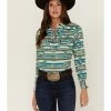 Rank 45 Women's Southwestern Teal Multi Print Riding Shirt -Rank 45 shop 2000358398 442 P1