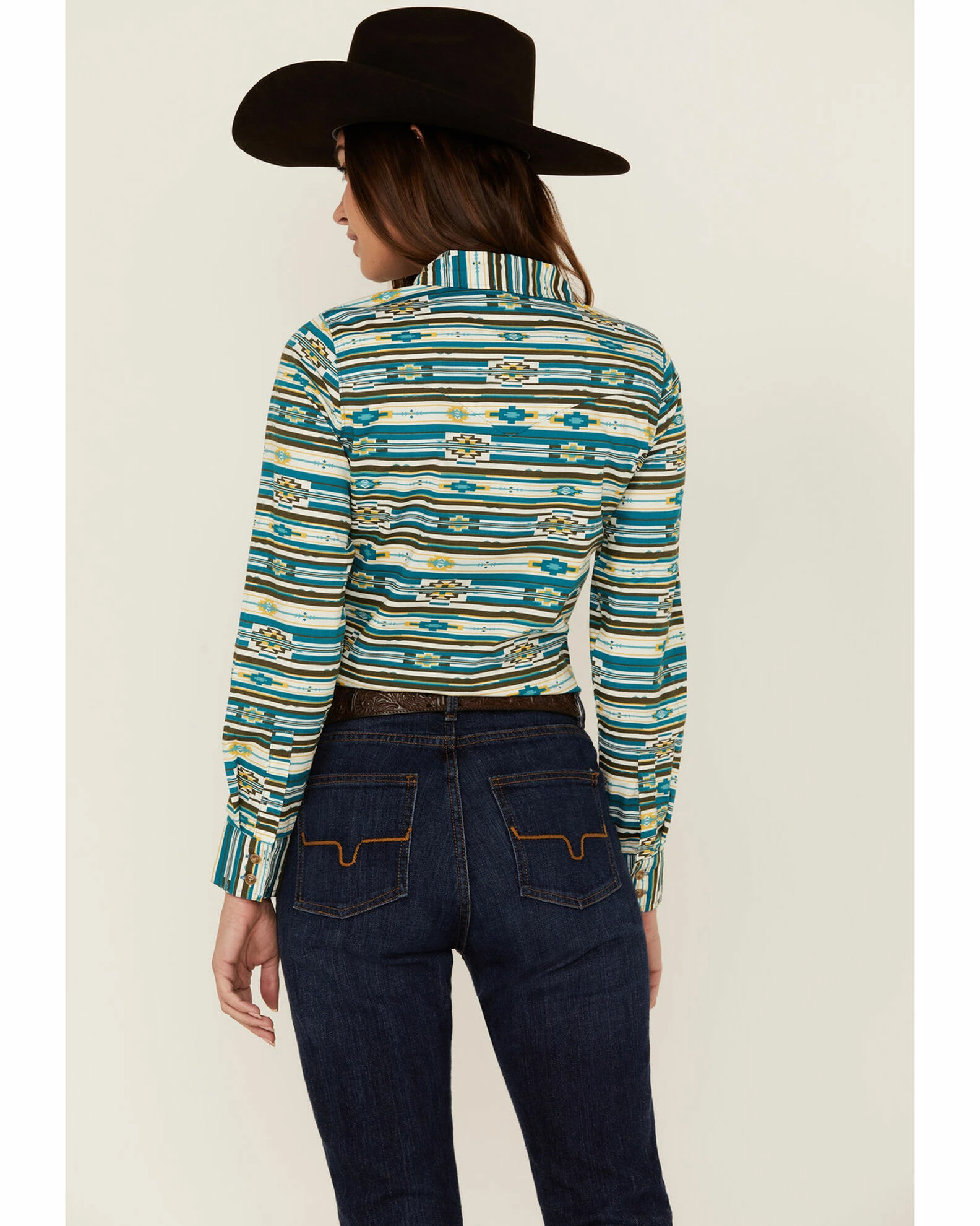Rank 45 Women's Southwestern Teal Multi Print Riding Shirt 5 Rank 45 Women's Southwestern Teal Multi Print Riding Shirt - Image 3