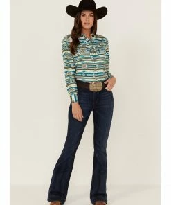 Rank 45 Women's Southwestern Teal Multi Print Riding Shirt 10 Rank 45 Women's Southwestern Teal Multi Print Riding Shirt -Rank 45 shop 2000358398 442 P4
