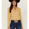 Rank 45 Women's Dobby Plaid Yellow Western Shirt -Rank 45 shop 2000358399 700 P1