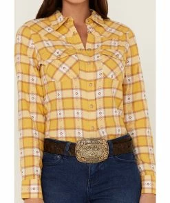 Rank 45 Women's Dobby Plaid Yellow Western Shirt -Rank 45 shop 2000358399 700 P3