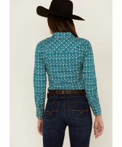 Rank 45 Women's Teal Western Tile Print Riding Shirt -Rank 45 shop 2000358400 442 P4