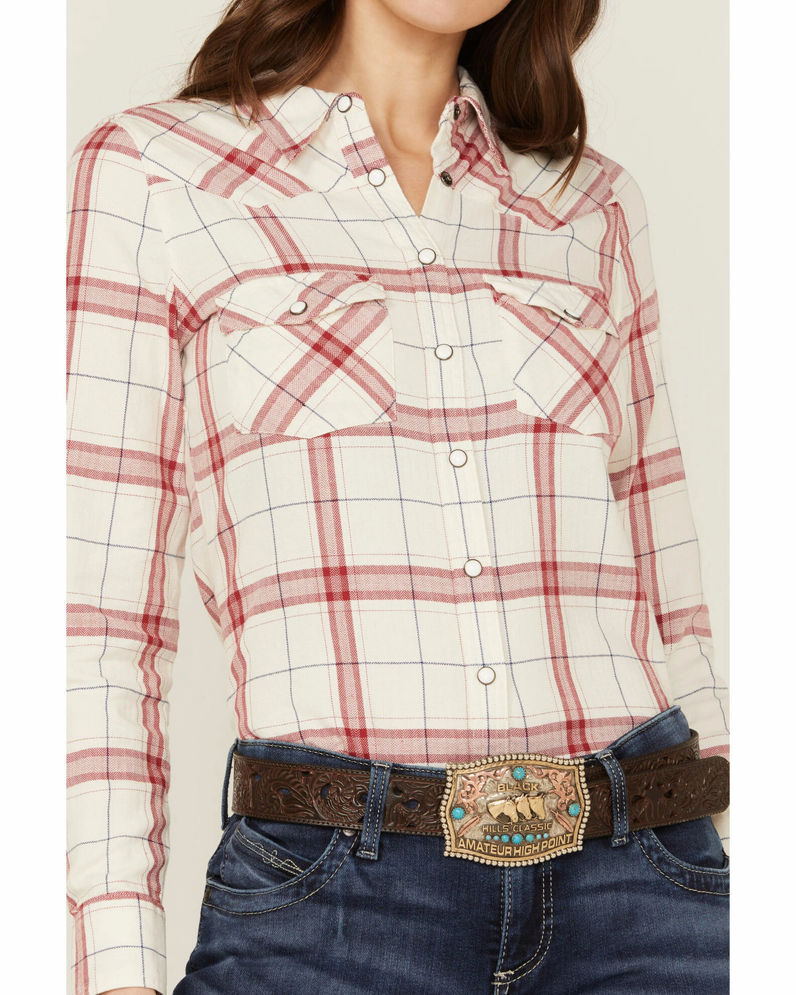 Rank 45 Women's Yarn Died Plaid Shirt White 5 Rank 45 Women's Yarn Died Plaid Shirt White - Image 3