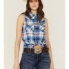 Rank 45 Women's Sleeveless Button Down Plaid Western Shirt  Blue -Rank 45 shop 2000358402 400 P1