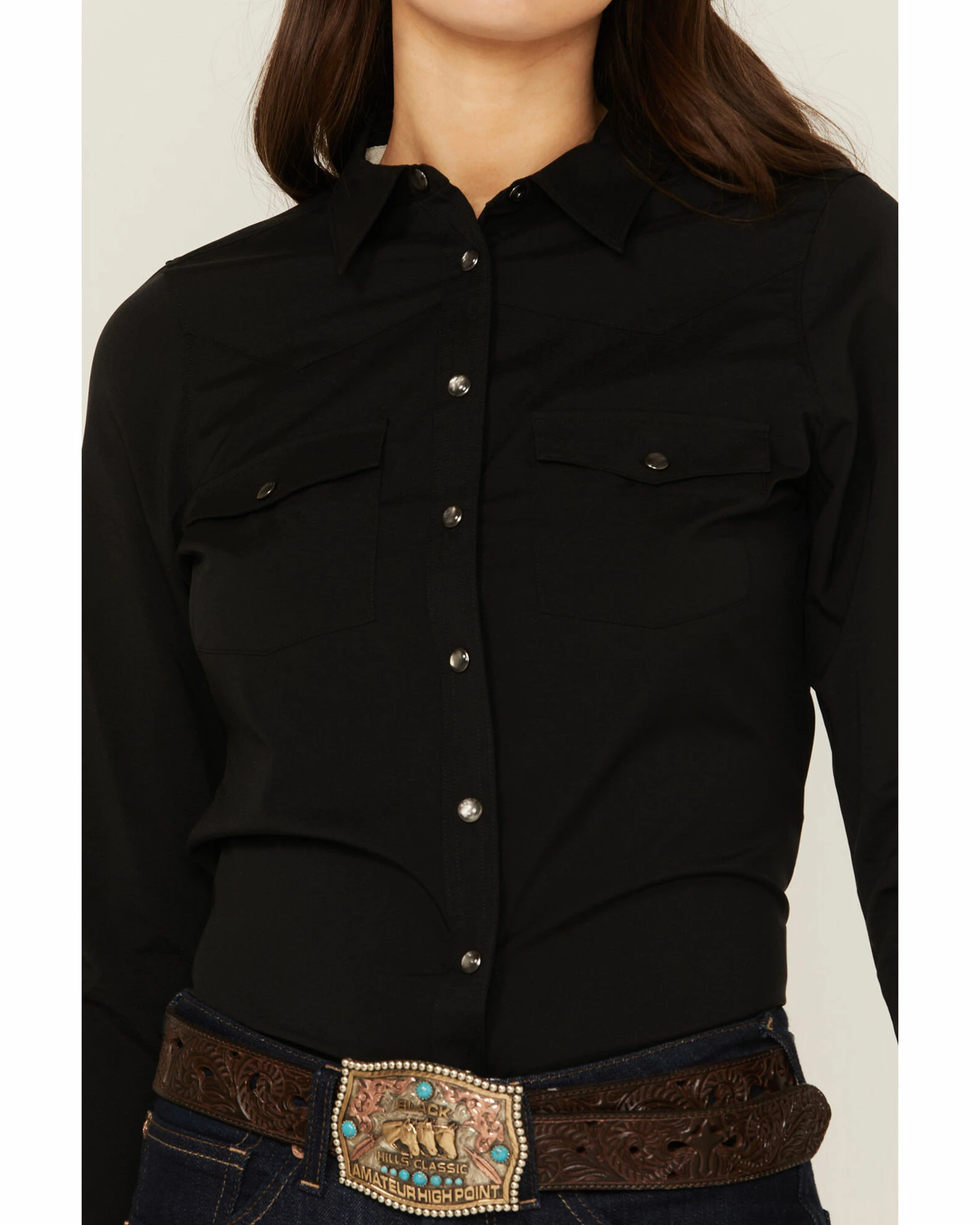 Rank 45 Women's Outdoor Vented York Riding Long Sleeve Snap Shirt Black 5 Rank 45 Women's Outdoor Vented York Riding Long Sleeve Snap Shirt Black - Image 3