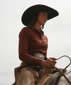 Rank 45 Women's Outdoor Riding Vented Yoke Long Sleeve Snap Shirt Rust Copper