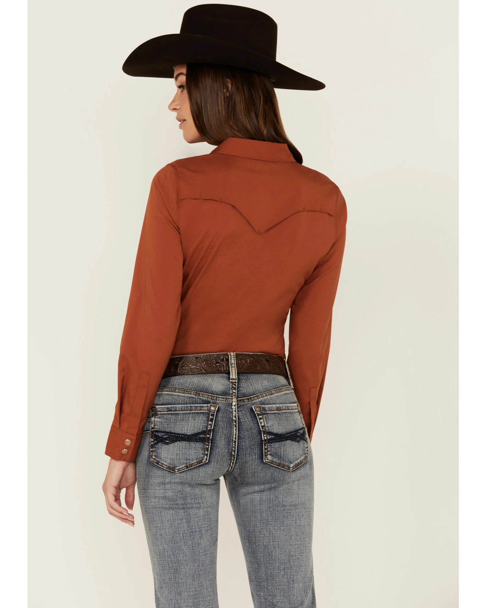 Rank 45 Women's Outdoor Riding Vented Yoke Long Sleeve Snap Shirt Rust Copper 7 Rank 45 Women's Outdoor Riding Vented Yoke Long Sleeve Snap Shirt Rust Copper - Image 5