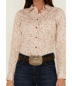 Rank 45 Women's Paisley Stretch Button Western Shirt Rust Copper -Rank 45 shop 2000358407 220 P4