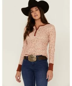 Rank 45 Women's Floral Thermal Henley Top Rust Copper -Rank 45 shop 2000358410 220 P1 1
