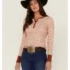 Rank 45 Women's Floral Thermal Henley Top Rust Copper -Rank 45 shop 2000358410 220 P1