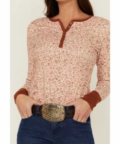 Rank 45 Women's Floral Thermal Henley Top Rust Copper -Rank 45 shop 2000358410 220 P3