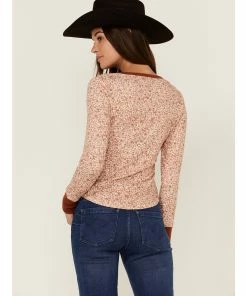 Rank 45 Women's Floral Thermal Henley Top Rust Copper -Rank 45 shop 2000358410 220 P4