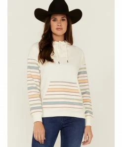 Rank 45 Women's Contrast Serape Sleeve Pullover Hoodie  Ivory