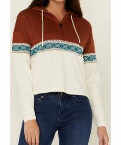 Rank 45 Women's Colorblock Half Zip Southwestern Hooded Pullover Sweatshirt Ivory 9 Rank 45 Women's Colorblock Half Zip Southwestern Hooded Pullover Sweatshirt Ivory -Rank 45 shop 2000358413 103 P3