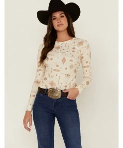 Rank 45 Women's Southwestern Toss Print Thermal Henley Top Ivory -Rank 45 shop 2000358414 103 P1 1