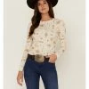 Rank 45 Women's Southwestern Toss Print Thermal Henley Top Ivory -Rank 45 shop 2000358414 103 P1