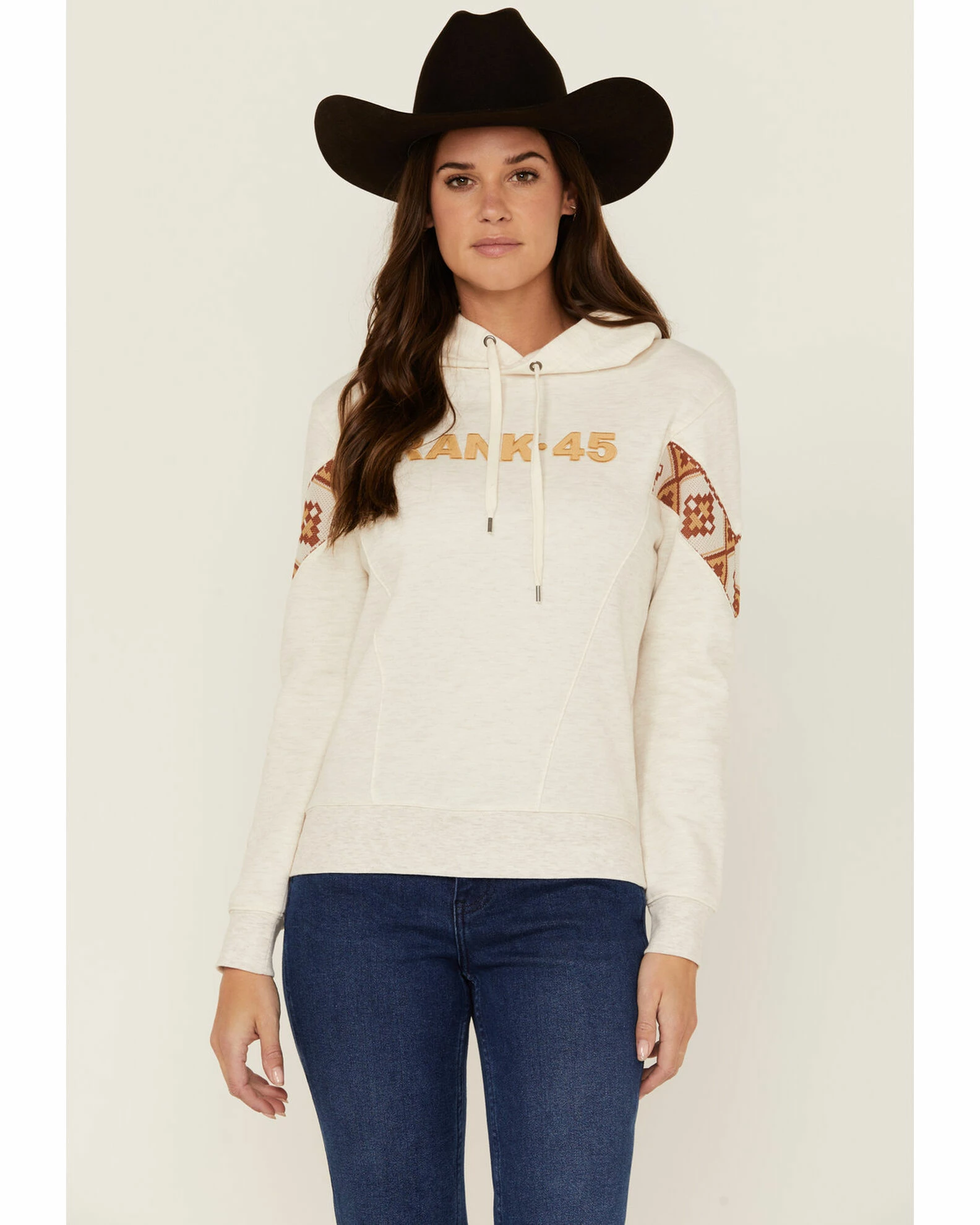 Rank 45 Women's Logo Southwestern Sleeve Trim Pulllover Hooded Sweatshirt Oatmeal 3 Rank 45 Women's Logo Southwestern Sleeve Trim Pulllover Hooded Sweatshirt Oatmeal
