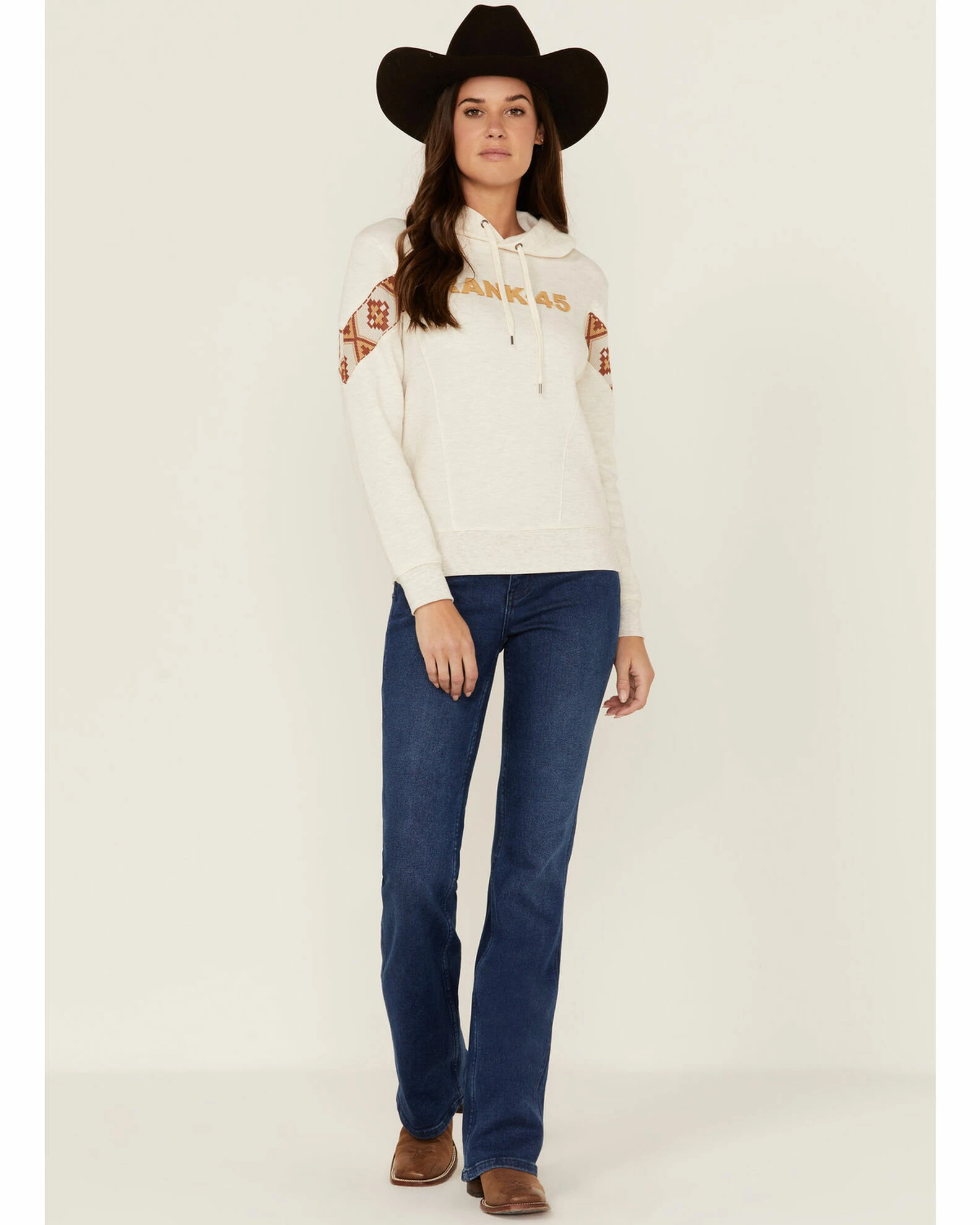 Rank 45 Women's Logo Southwestern Sleeve Trim Pulllover Hooded Sweatshirt Oatmeal 4 Rank 45 Women's Logo Southwestern Sleeve Trim Pulllover Hooded Sweatshirt Oatmeal - Image 2