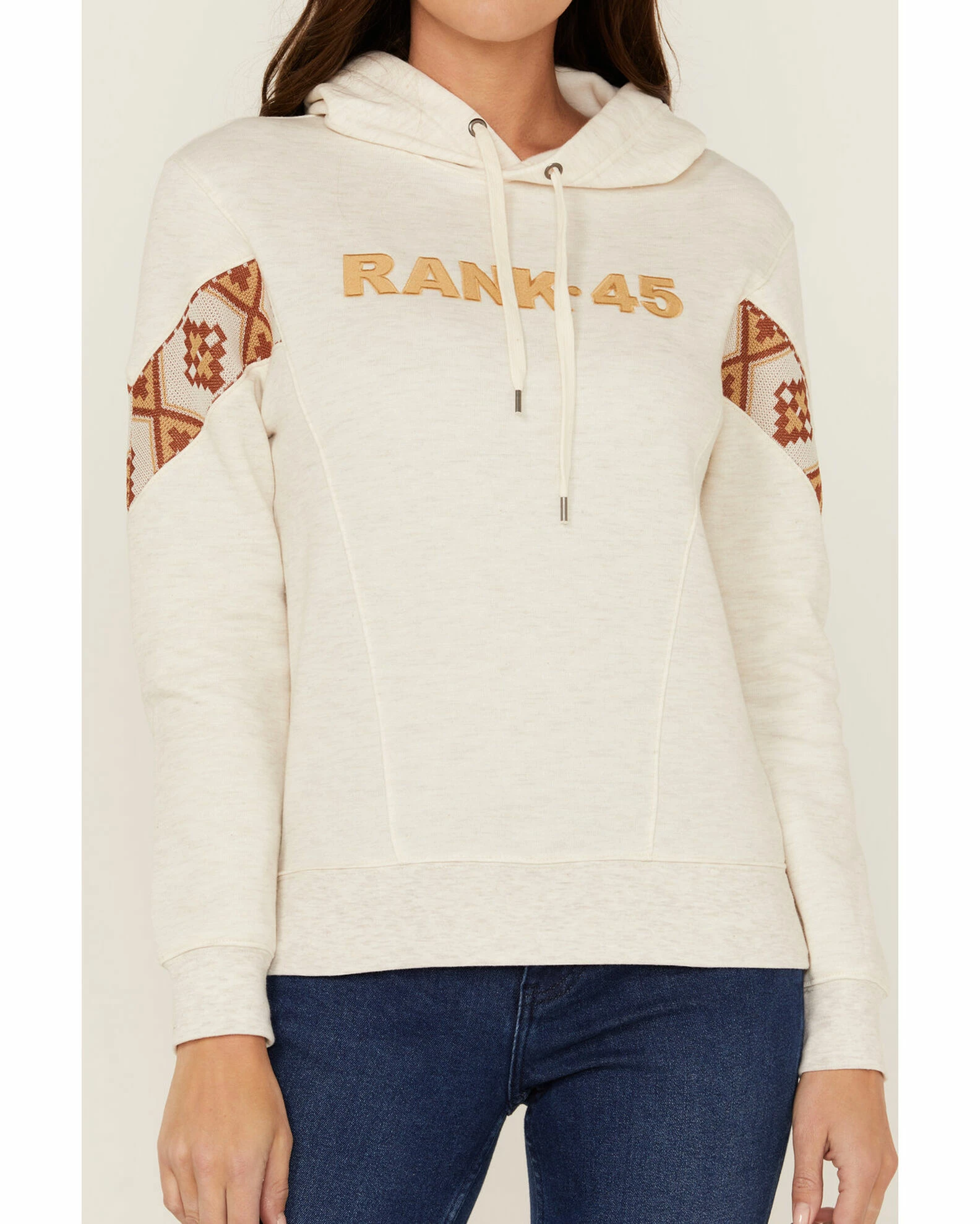 Rank 45 Women's Logo Southwestern Sleeve Trim Pulllover Hooded Sweatshirt Oatmeal 5 Rank 45 Women's Logo Southwestern Sleeve Trim Pulllover Hooded Sweatshirt Oatmeal - Image 3