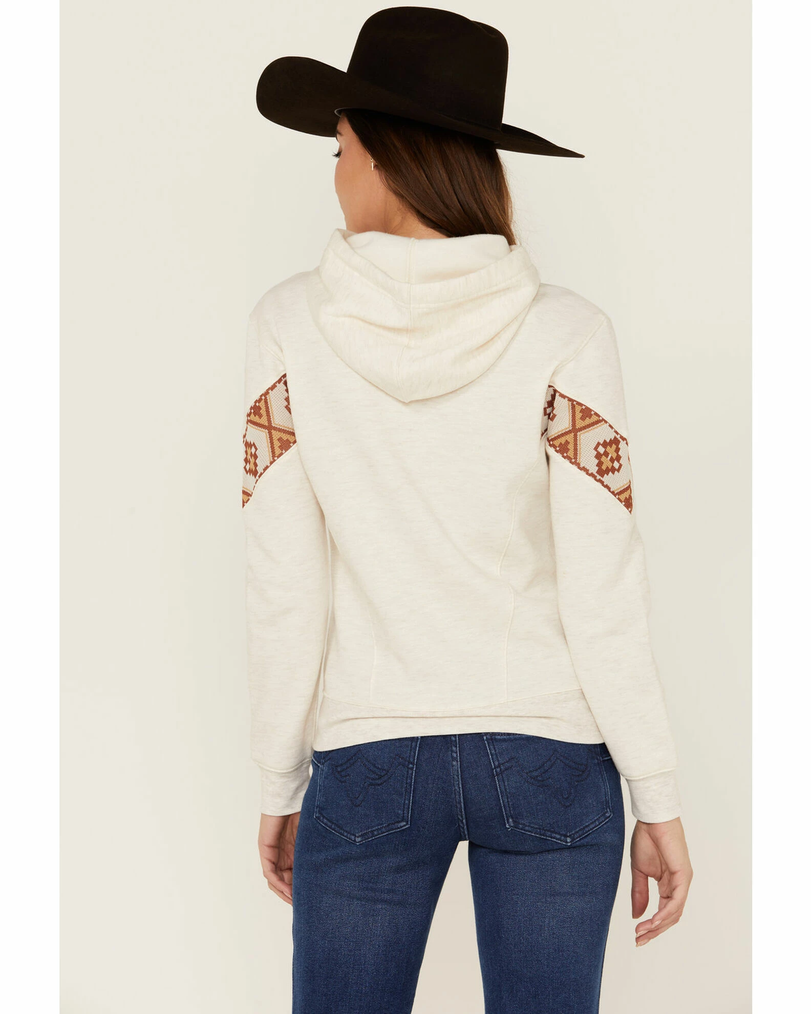 Rank 45 Women's Logo Southwestern Sleeve Trim Pulllover Hooded Sweatshirt Oatmeal 6 Rank 45 Women's Logo Southwestern Sleeve Trim Pulllover Hooded Sweatshirt Oatmeal - Image 4