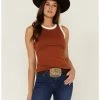 Rank 45 Women's Ribbed Rust Contrast High Neck Tank Rust Copper -Rank 45 shop 2000358418 220 P1
